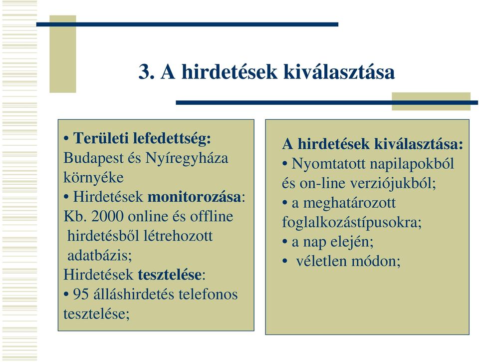 2000 online és offline hirdetésbıl létrehozott adatbázis; Hirdetések tesztelése: 95