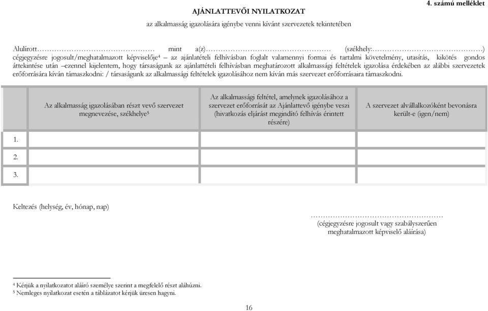 gondos áttekintése után ezennel kijelentem, hogy társaságunk az ajánlattételi felhívásban meghatározott alkalmassági feltételek igazolása érdekében az alábbi szervezetek erőforrására kíván