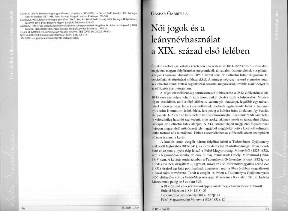 (1989): Pécs szabad királyi város dualizmus kori egyesületeinek vizsgálata. ln: Szita László (szerk.) 1989: Baranyai Helytörténetírás. Pécs: Baranya Megyei Levéltár Évkönyve. 193-214. NÁRAI M.