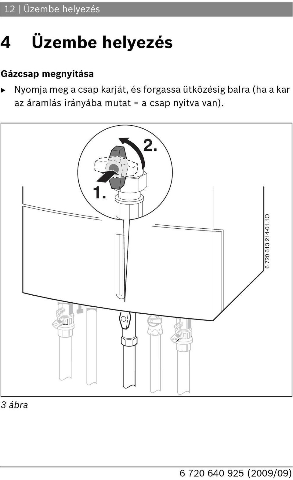 forgassa ütközésig balra (ha a kar az áramlás