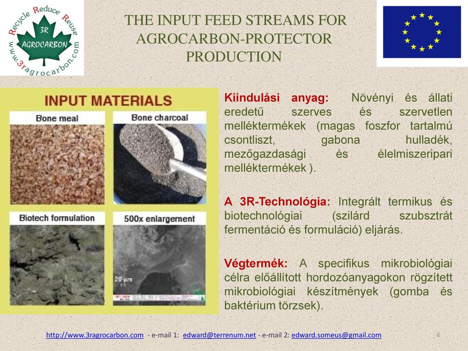 A 3R-Technológia: Integrált termikus és biotechnológiai (szilárd szubsztrát fermentáció és formuláció) eljárás.