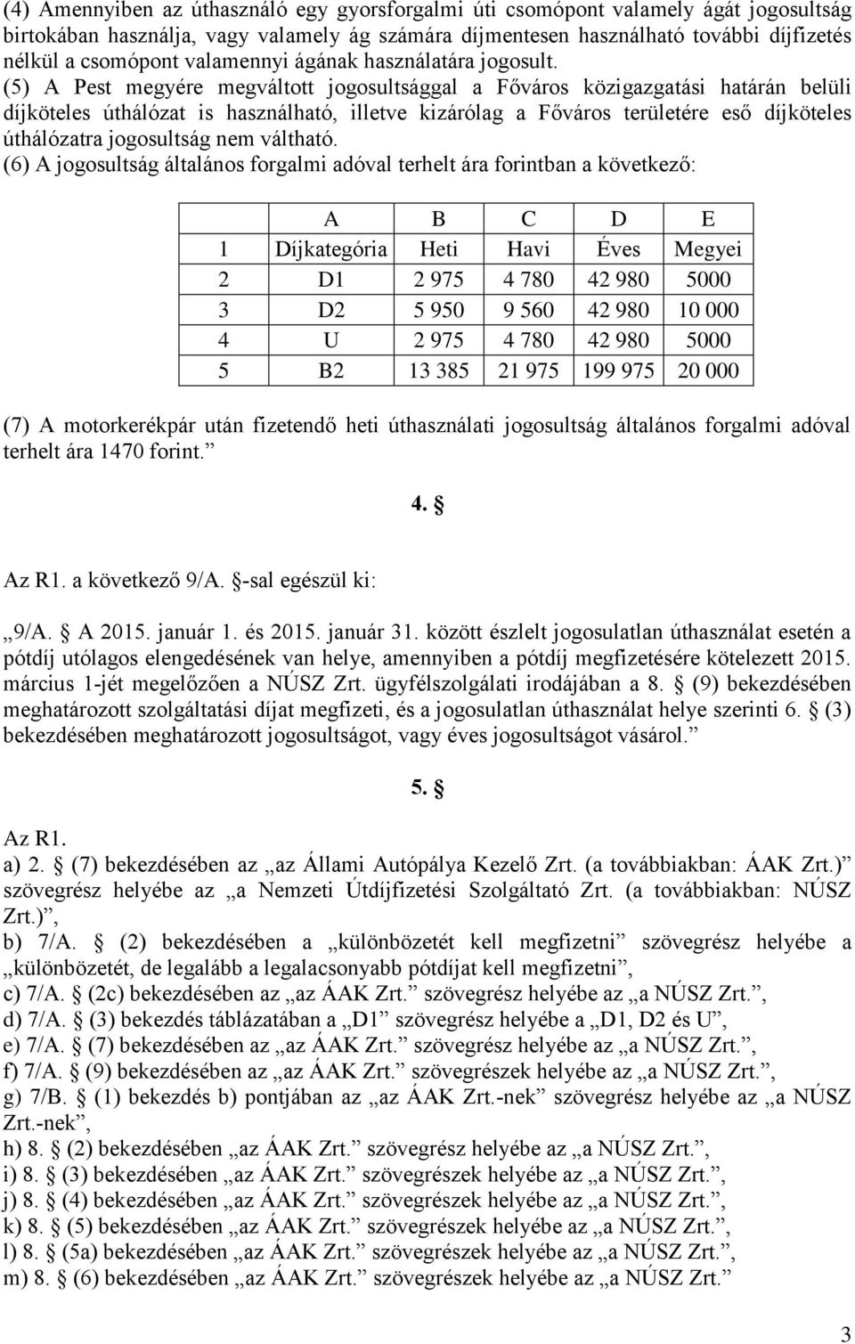 (5) A Pest megyére megváltott jogosultsággal a Főváros közigazgatási határán belüli díjköteles úthálózat is használható, illetve kizárólag a Főváros területére eső díjköteles úthálózatra jogosultság