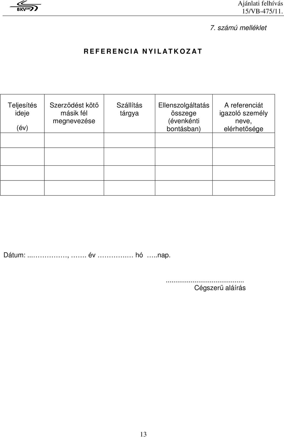 tárgya Ellenszolgáltatás összege (évenkénti bontásban) A referenciát