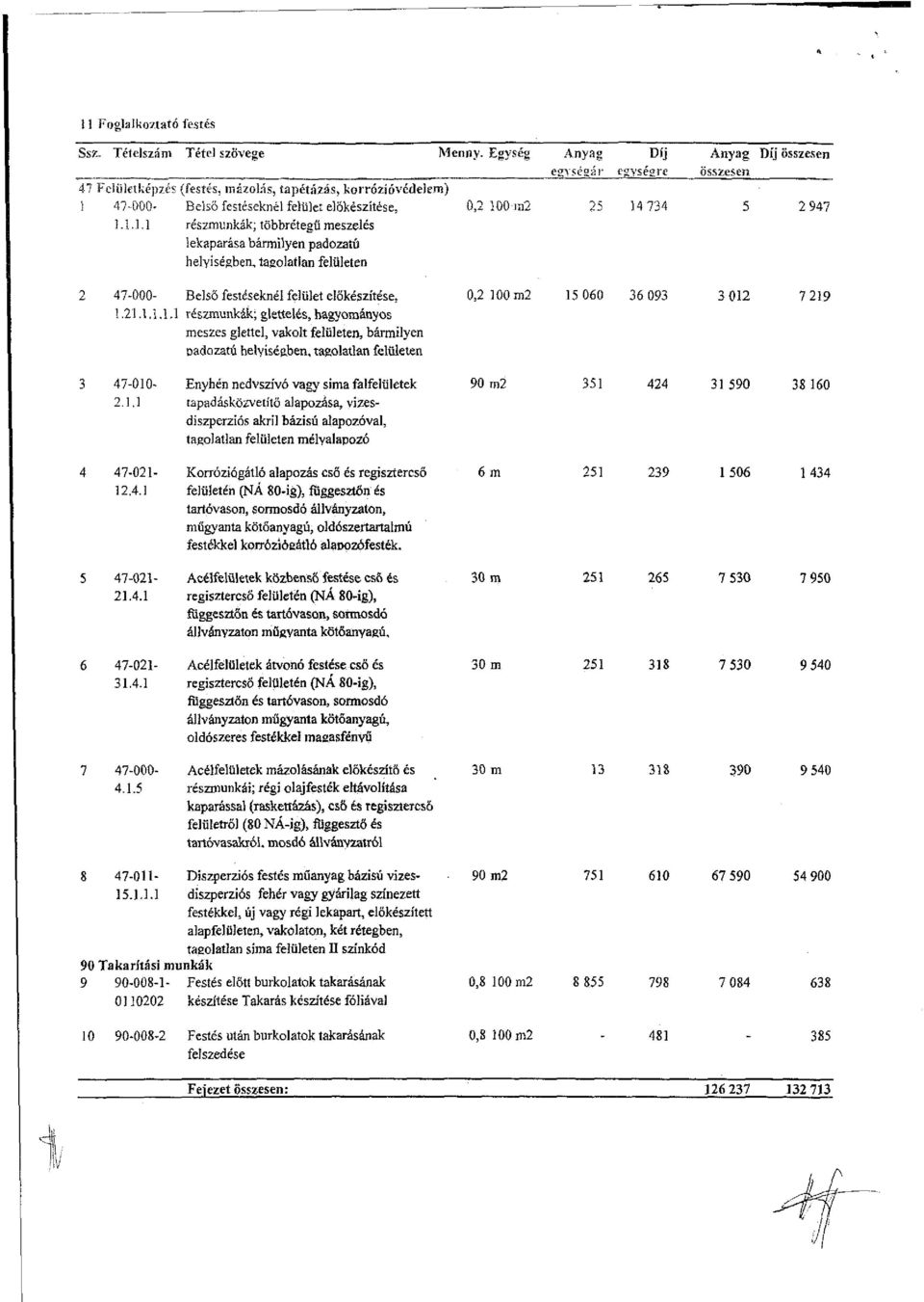 47-000- Beiső festéseknél felület előkészítése, 0,2 10