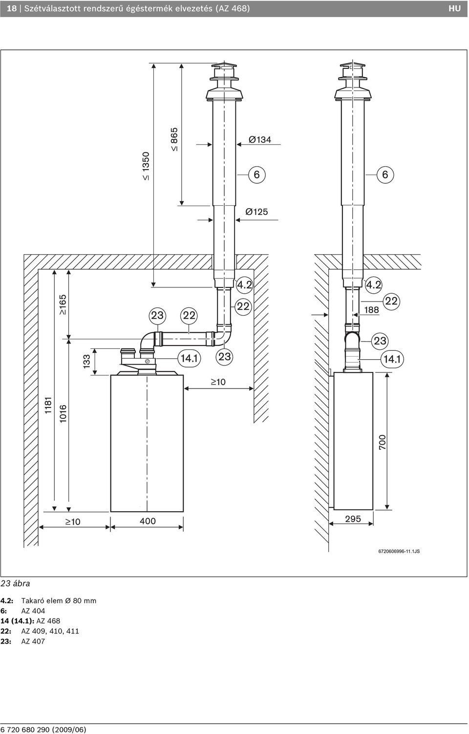 2: Takaró elem Ø 80 mm 6: AZ 404 14