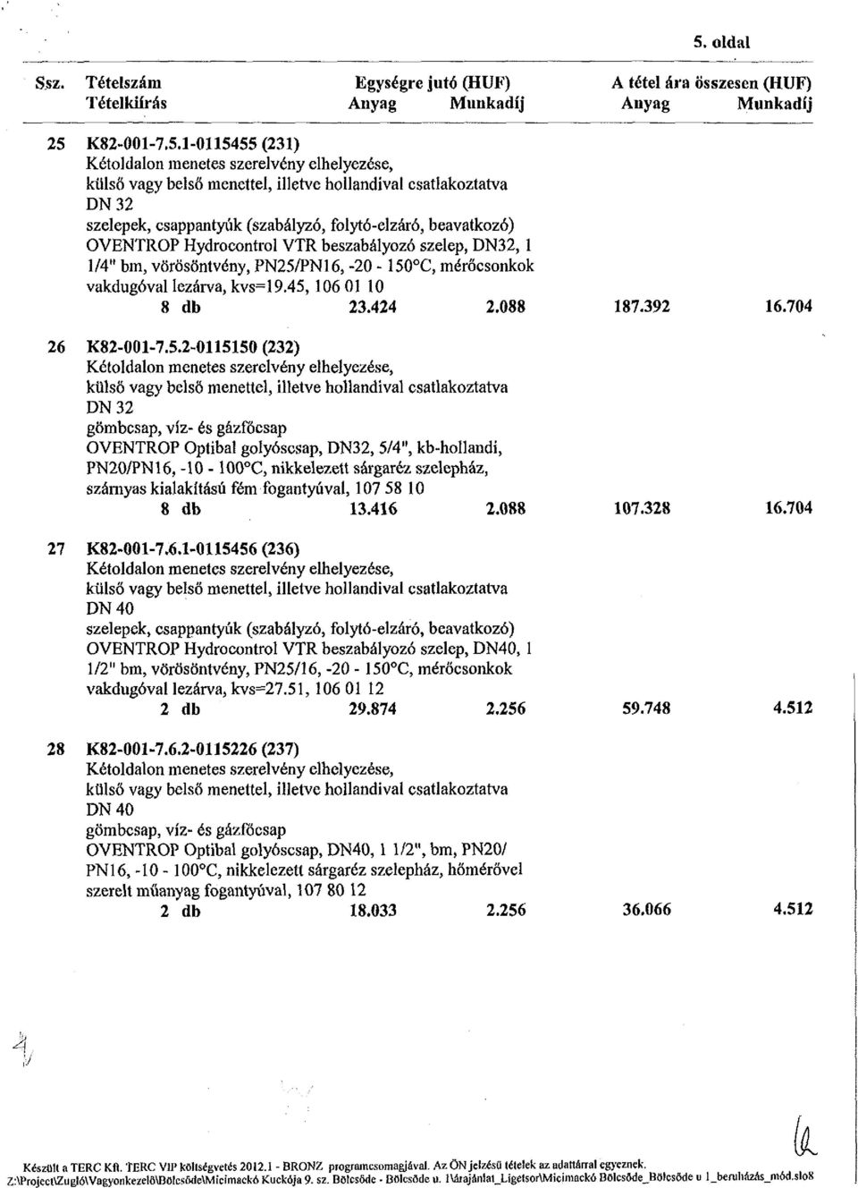 PN25/PN16, -20-150 C, mérőcsonkok vakdugóval lezárva, kvs= 19.45, 106 01 10 8 db 23.424 2.088 187.392 16.704 26 K82-001-7.5.2-0115150 (232) Kétoldalon menetes szerelvény elhelyezése, külső vagy belső