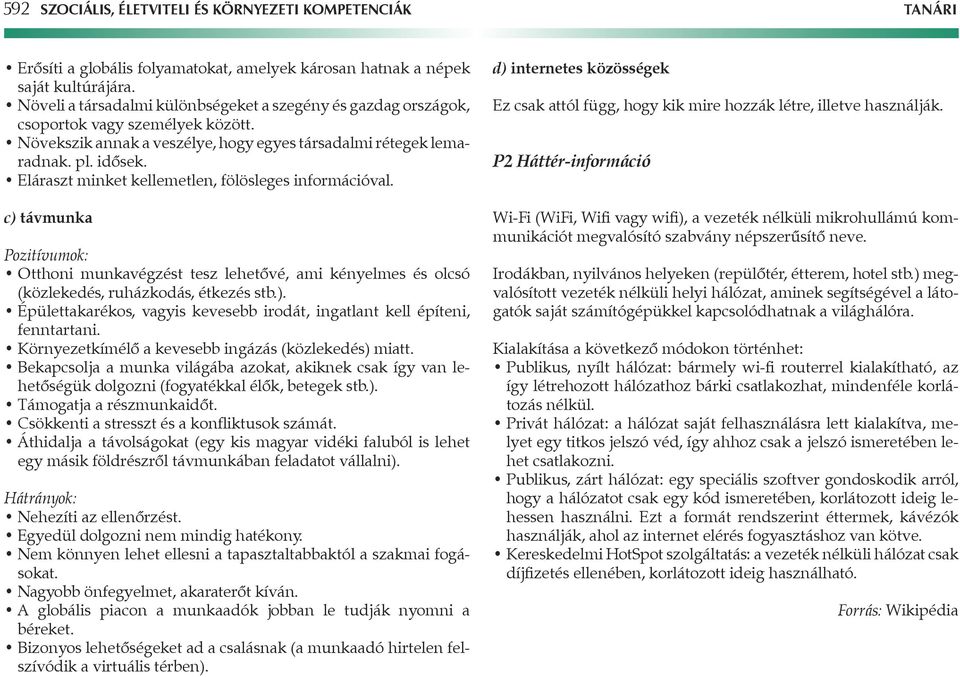 Eláraszt minket kellemetlen, fölösleges információval. c) távmunka Pozitívumok: Otthoni munkavégzést tesz lehetôvé, ami kényelmes és olcsó (közlekedés, ruházkodás, étkezés stb.). Épülettakarékos, vagyis kevesebb irodát, ingatlant kell építeni, fenntartani.