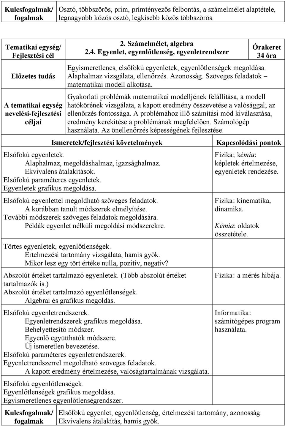 Szöveges feladatok matematikai modell alkotása.
