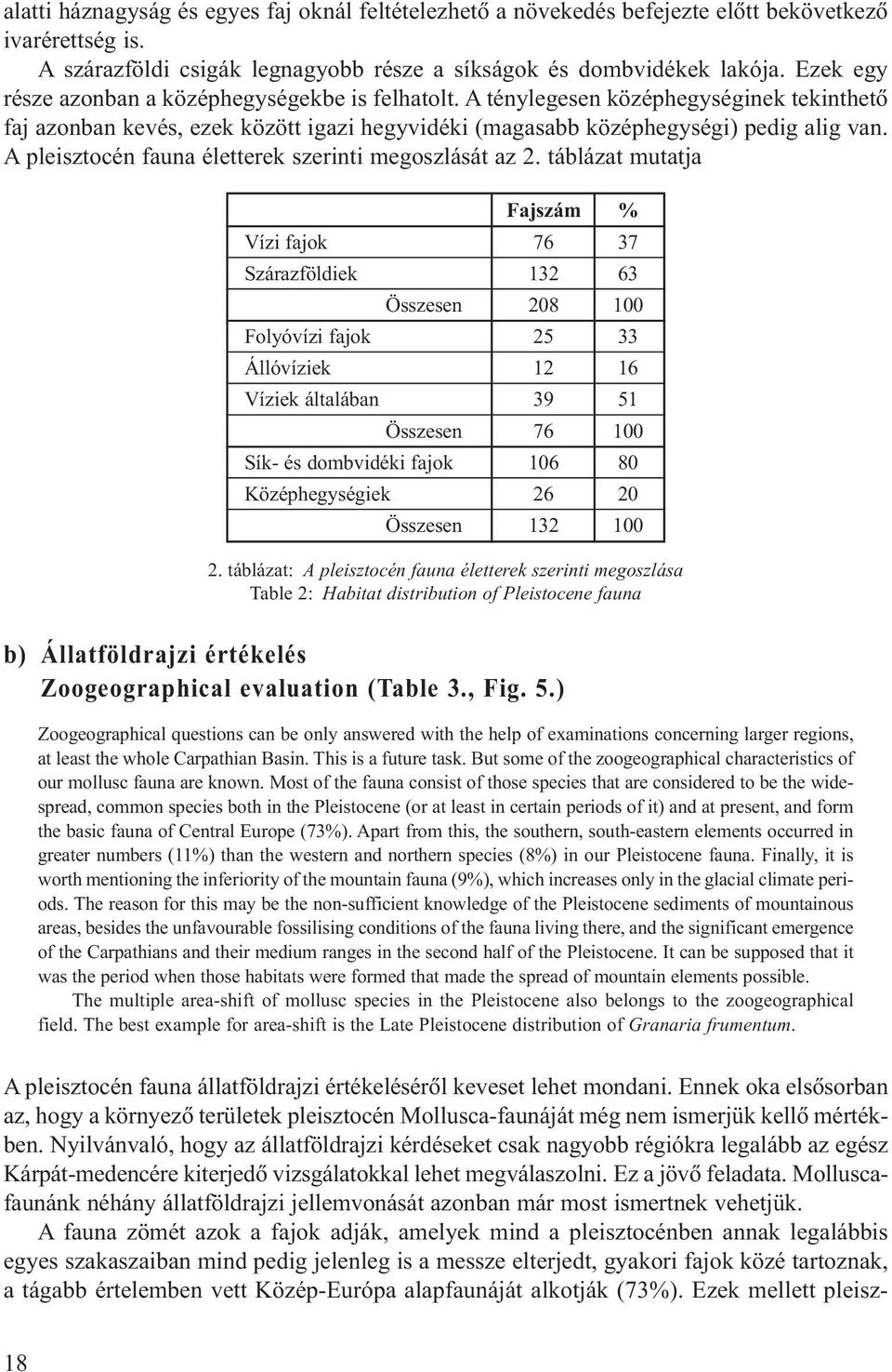A pleisztocén fauna életterek szerinti megoszlását az 2.