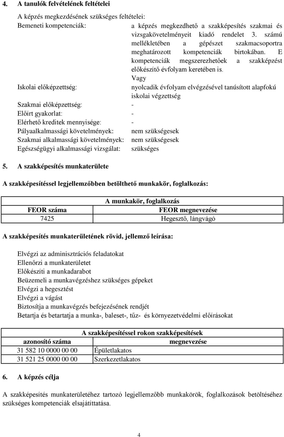 Vagy Iskolai előképzettség: nyolcadik évfolyam elvégzésével tanúsított alapfokú iskolai végzettség Szakmai előképzettség: Előírt gyakorlat: Elérhető kreditek mennyisége: Pályaalkalmassági