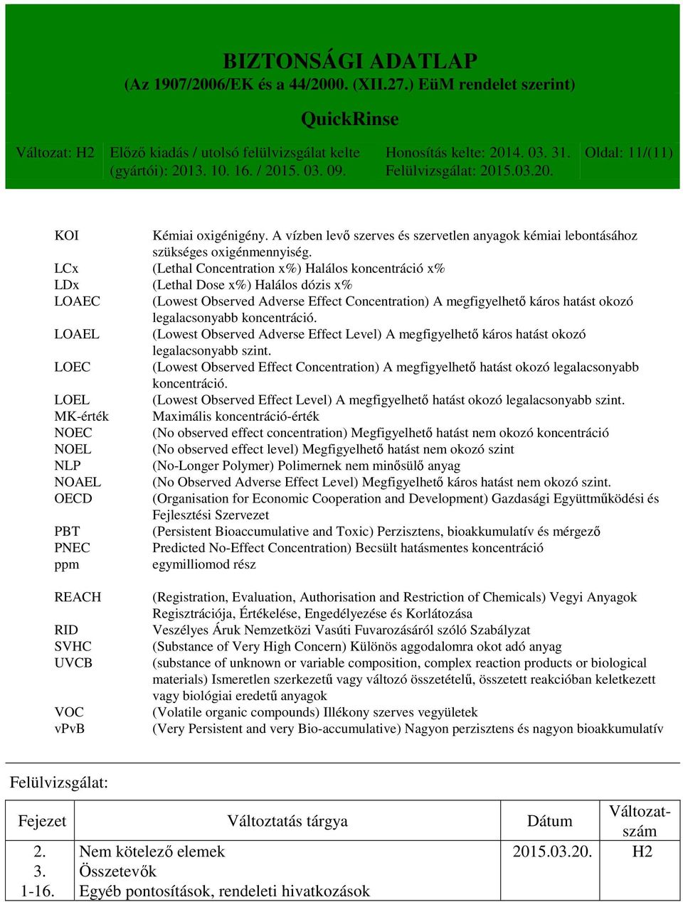 koncentráció. LOAEL (Lowest Observed Adverse Effect Level) A megfigyelhető káros hatást okozó legalacsonyabb szint.