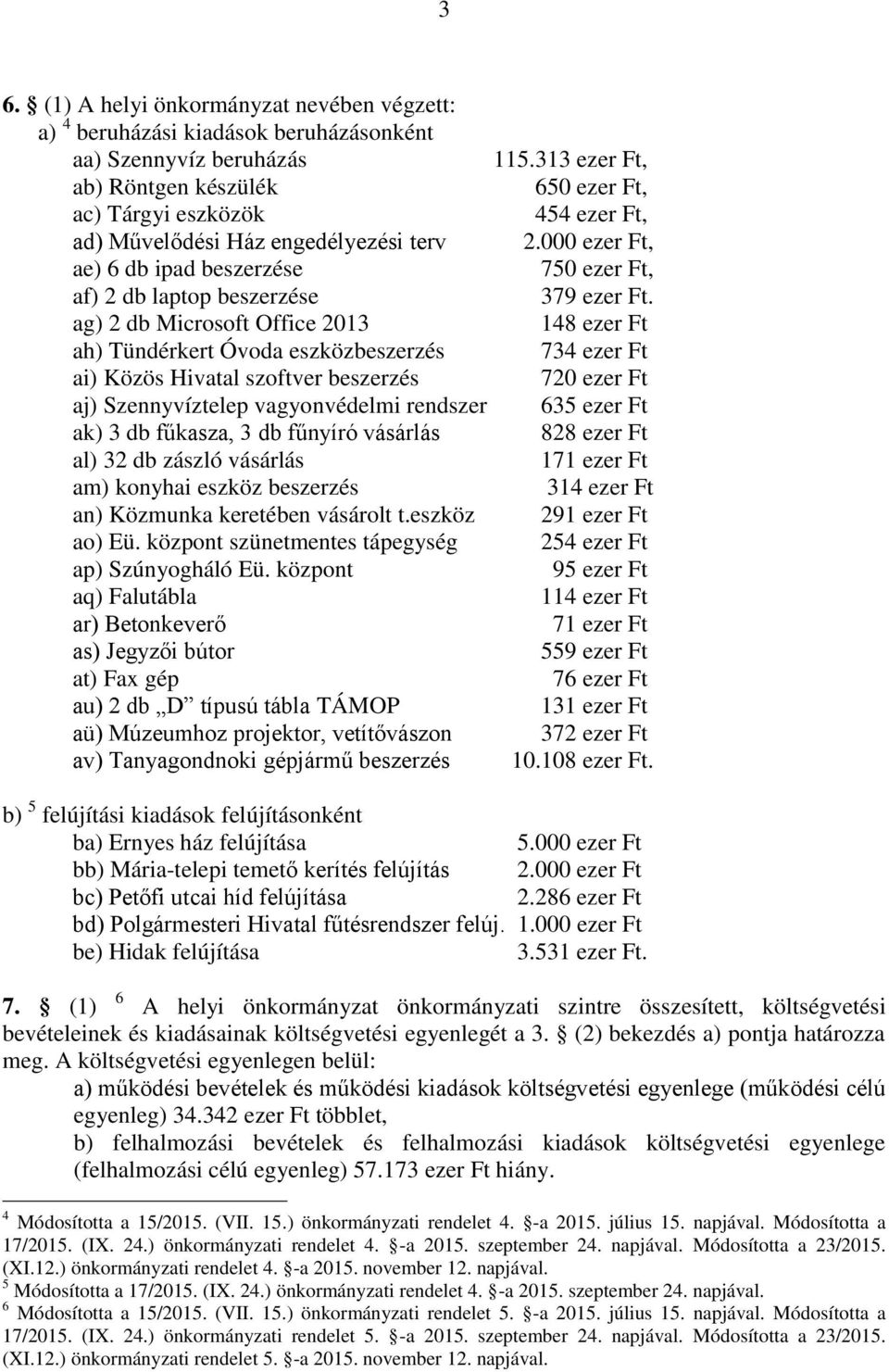 fűkasza, 3 db fűnyíró vásárlás al) 32 db zászló vásárlás am) konyhai eszköz beszerzés an) Közmunka keretében vásárolt t.eszköz ao) Eü. központ szünetmentes tápegység ap) Szúnyogháló Eü.