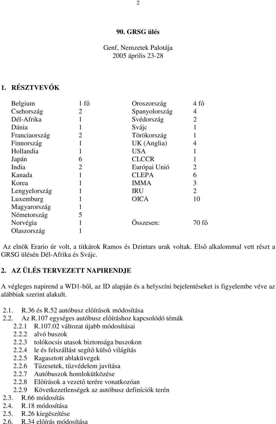 CLCCR 1 India 2 Európai Unió 2 Kanada 1 CLEPA 6 Korea 1 IMMA 3 Lengyelország 1 IRU 2 Luxemburg 1 OICA 10 Magyarország 1 Németország 5 Norvégia 1 Összesen: 70 fı Olaszország 1 Az elnök Erario úr volt,