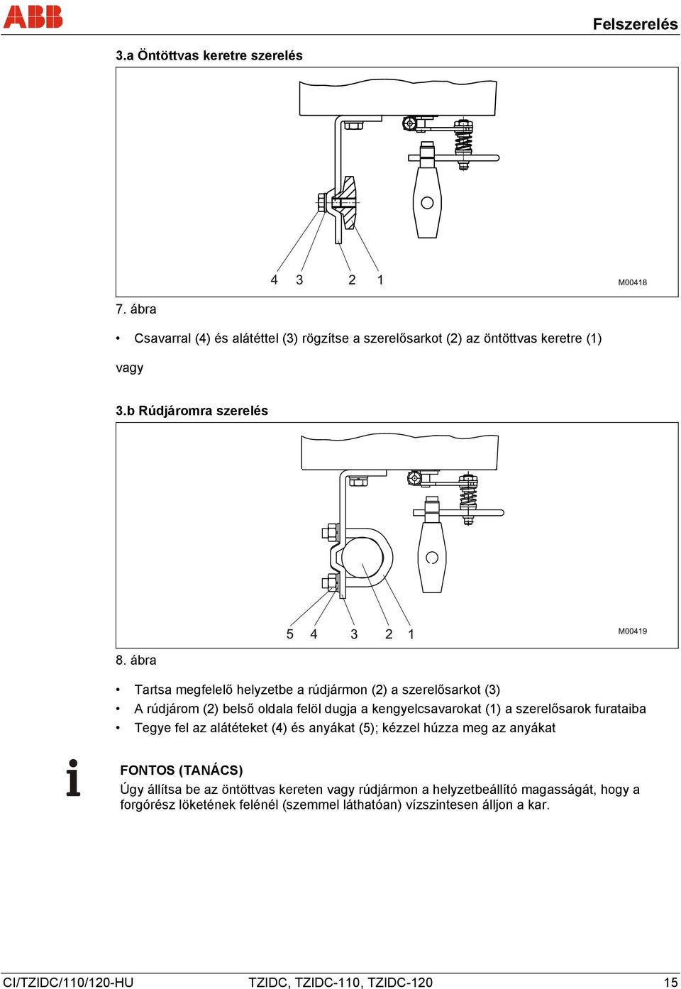 ábra Tartsa megfelelő helyzetbe a rúdjármon (2) a szerelősarkot (3) A rúdjárom (2) belső oldala felöl dugja a kengyelcsavarokat (1) a szerelősarok furataiba