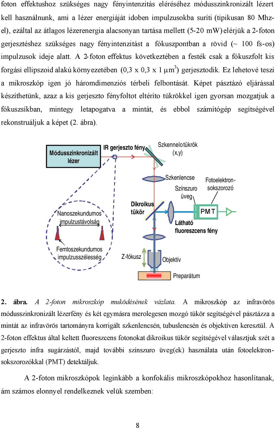 A 2-foton effektus következtében a festék csak a fókuszfolt kis forgási ellipszoid alakú környezetében (0,3 x 0,3 x 1 µm 3 ) gerjesztodik.