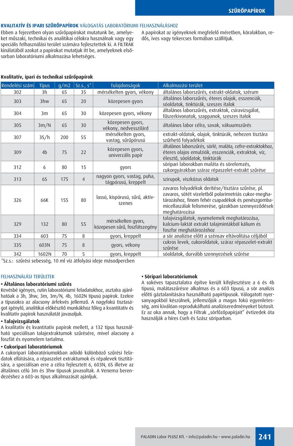 A FILTRAK kínálatából azokat a papírokat mutatjuk itt be, amelyeknek elsô
