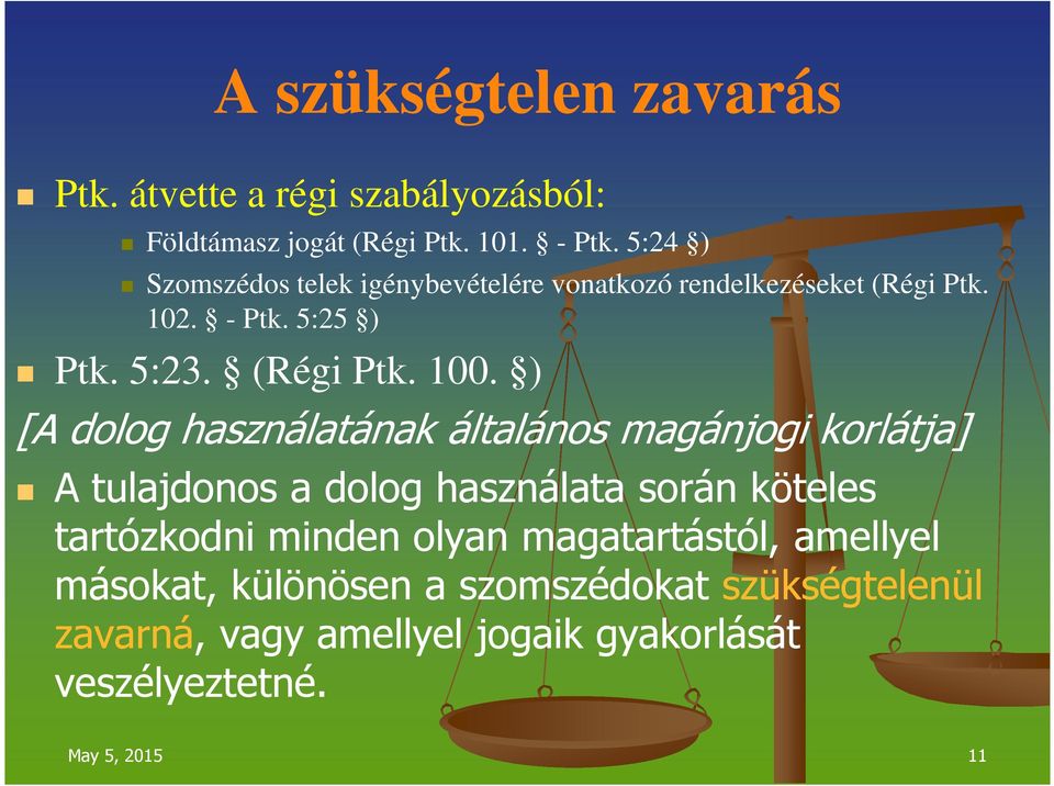 ) [A dolog használatának általános magánjogi korlátja] A tulajdonos a dolog használata során köteles tartózkodni minden