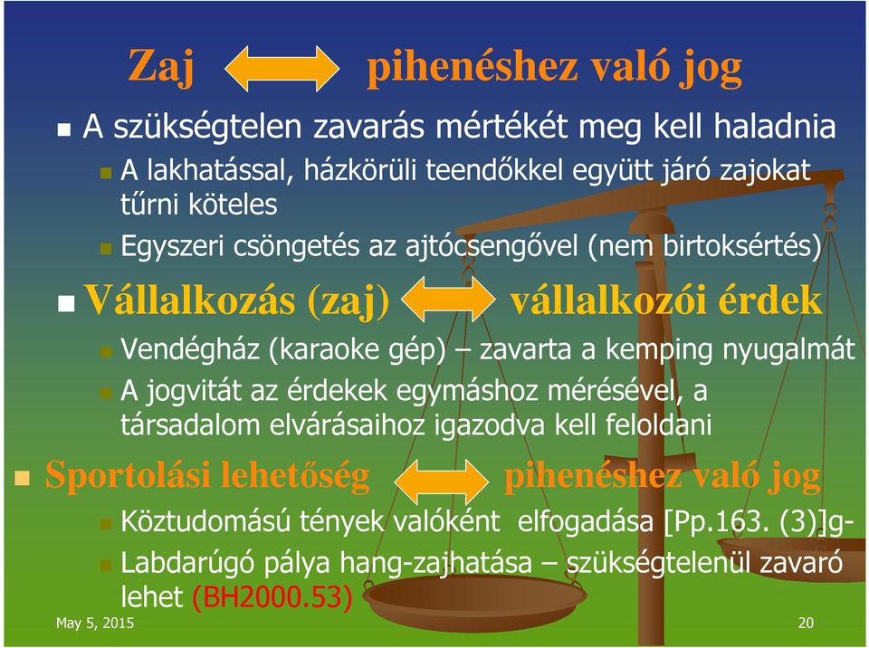 nyugalmát A jogvitát az érdekek egymáshoz mérésével, a társadalom elvárásaihoz igazodva kell feloldani Sportolási lehetőség pihenéshez való