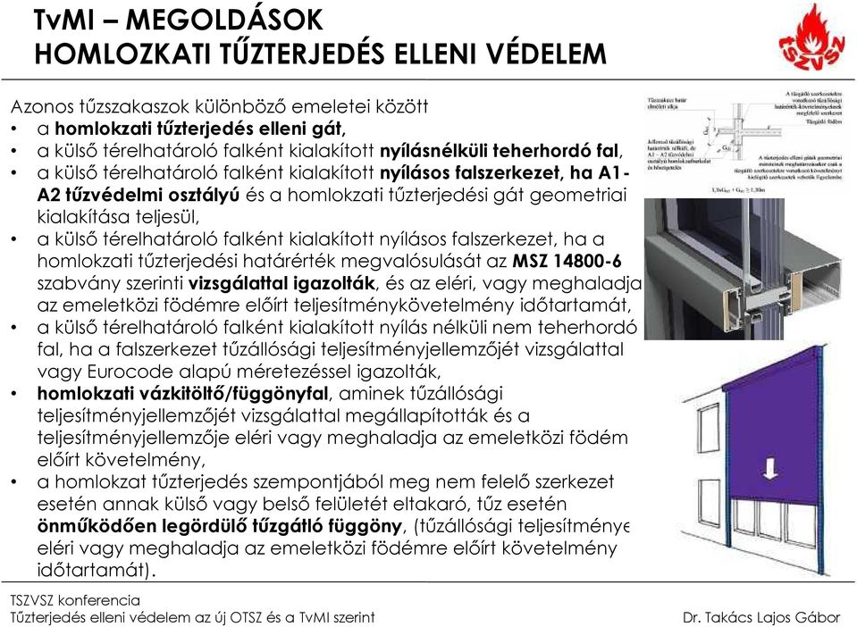 falként kialakított nyílásos falszerkezet, ha a homlokzati tűzterjedési határérték megvalósulását az MSZ 14800-6 szabvány szerinti vizsgálattal igazolták, és az eléri, vagy meghaladja az emeletközi