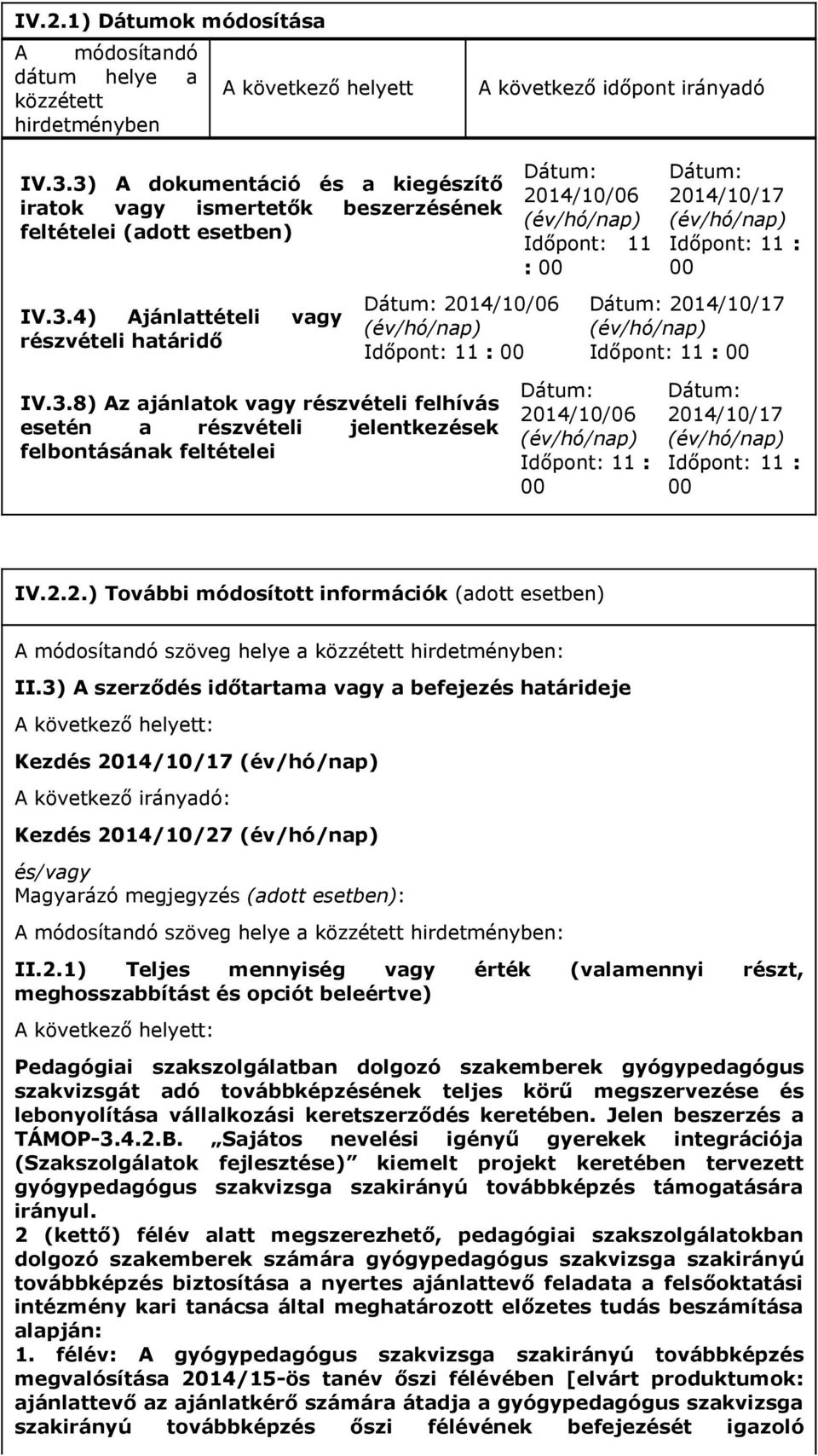 3.8) Az ajánlatok vagy részvételi felhívás esetén a részvételi jelentkezések felbontásának feltételei Dátum: 20