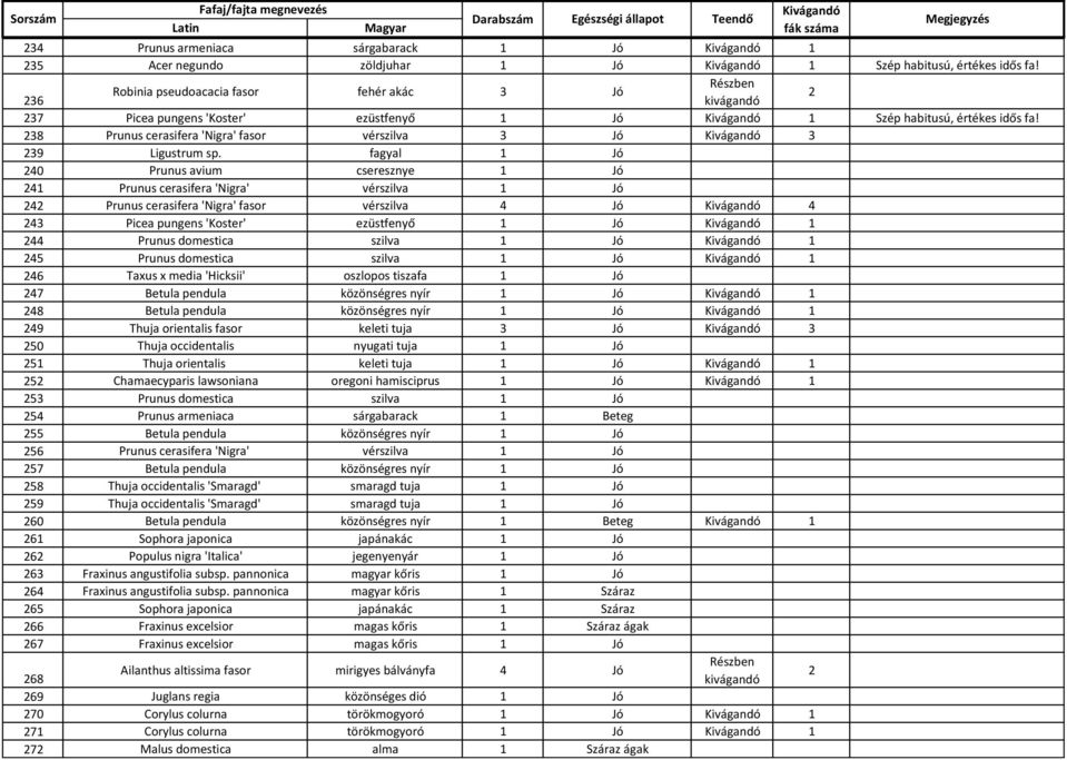 238 Prunus cerasifera 'Nigra' fasor vérszilva 3 Jó 3 239 Ligustrum sp.