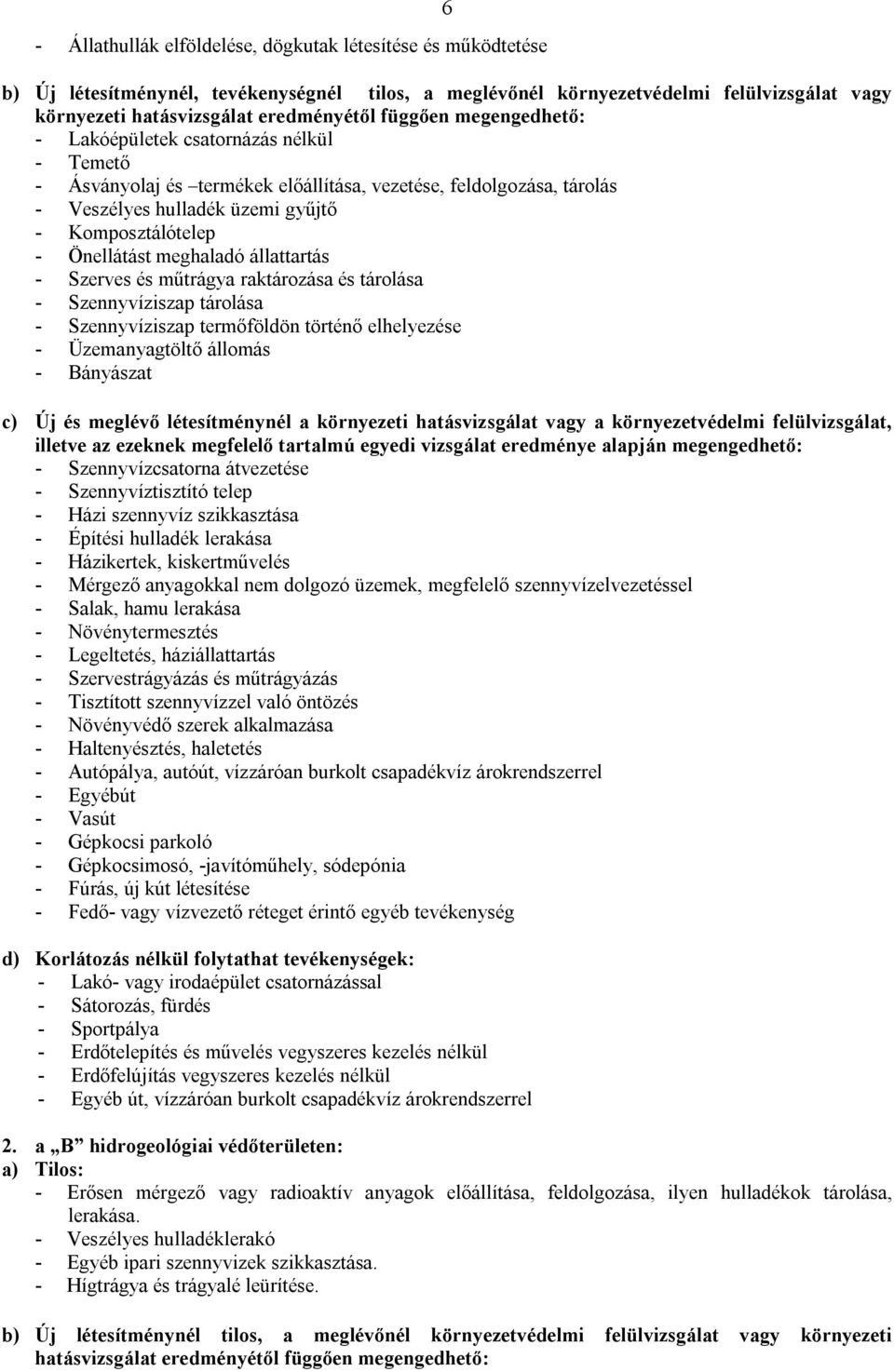 Önellátást meghaladó állattartás - Szerves és műtrágya raktározása és tárolása - Szennyvíziszap tárolása - Szennyvíziszap termőföldön történő elhelyezése - Üzemanyagtöltő állomás - Bányászat c) Új és