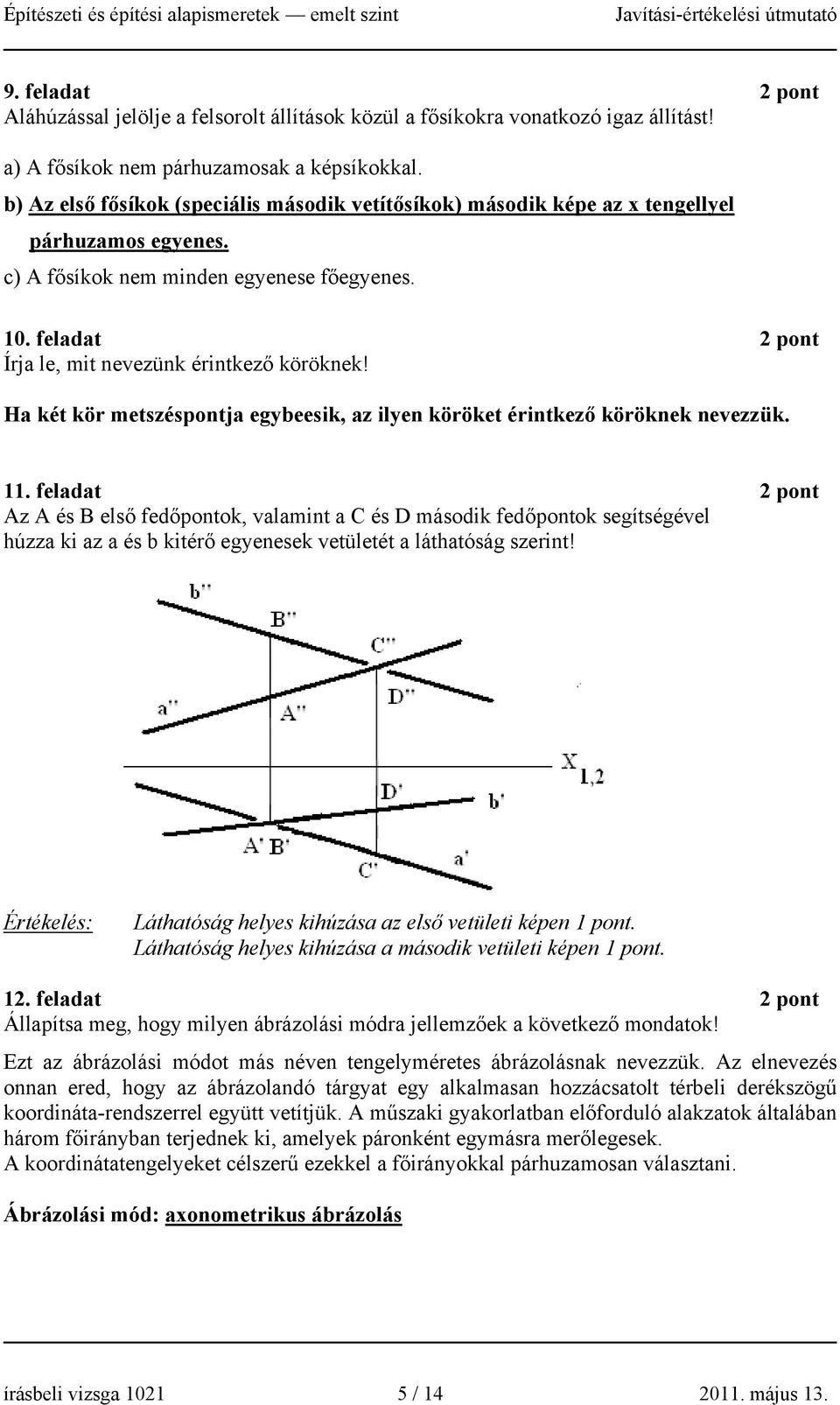 feladat 2 pont Írja le, mit nevezünk érintkező köröknek! Ha két kör metszéspontja egybeesik, az ilyen köröket érintkező köröknek nevezzük. 11.