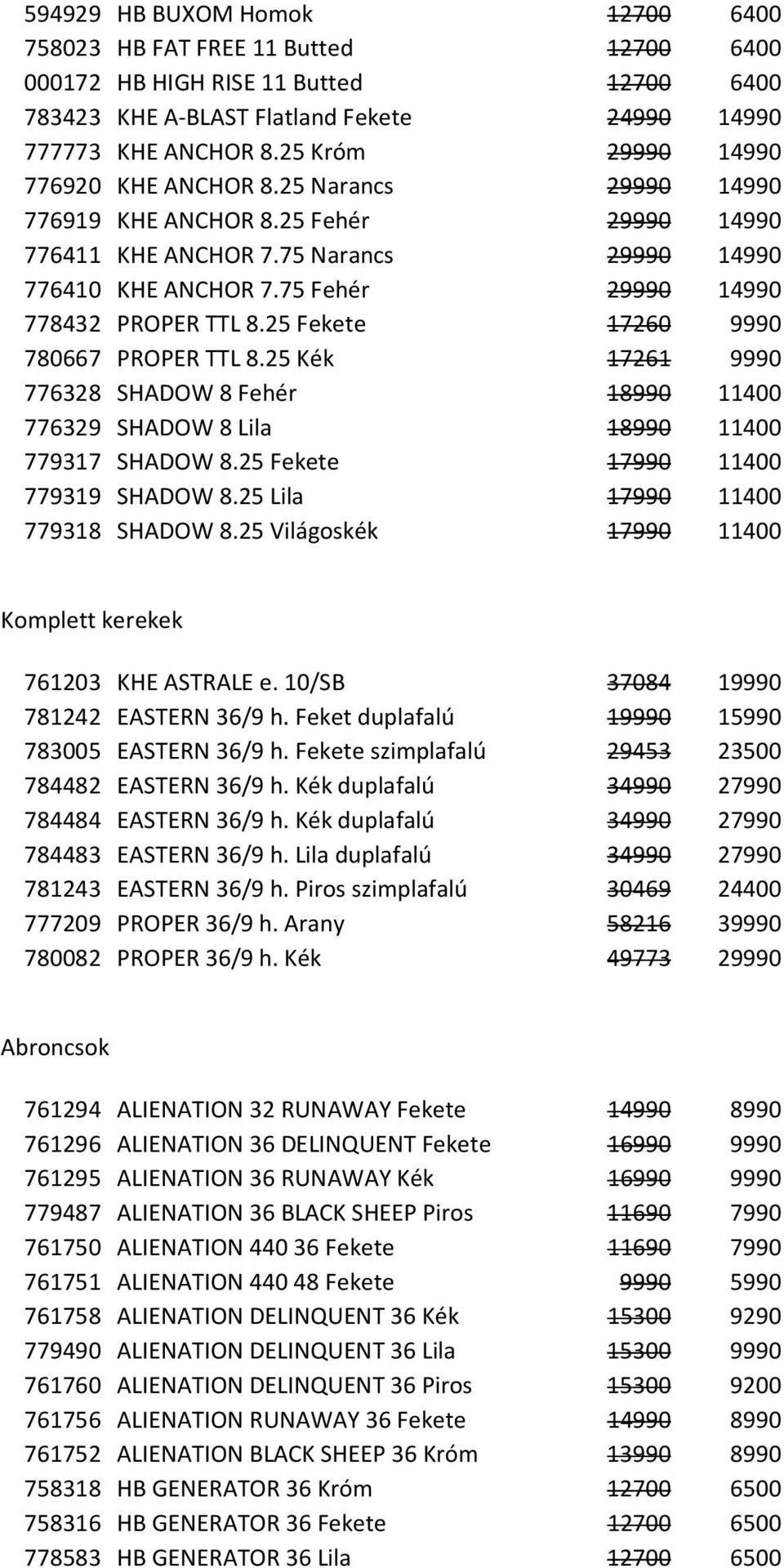 75 Fehér 29990 14990 778432 PROPER TTL 8.25 Fekete 17260 9990 780667 PROPER TTL 8.25 Kék 17261 9990 776328 SHADOW 8 Fehér 18990 11400 776329 SHADOW 8 Lila 18990 11400 779317 SHADOW 8.