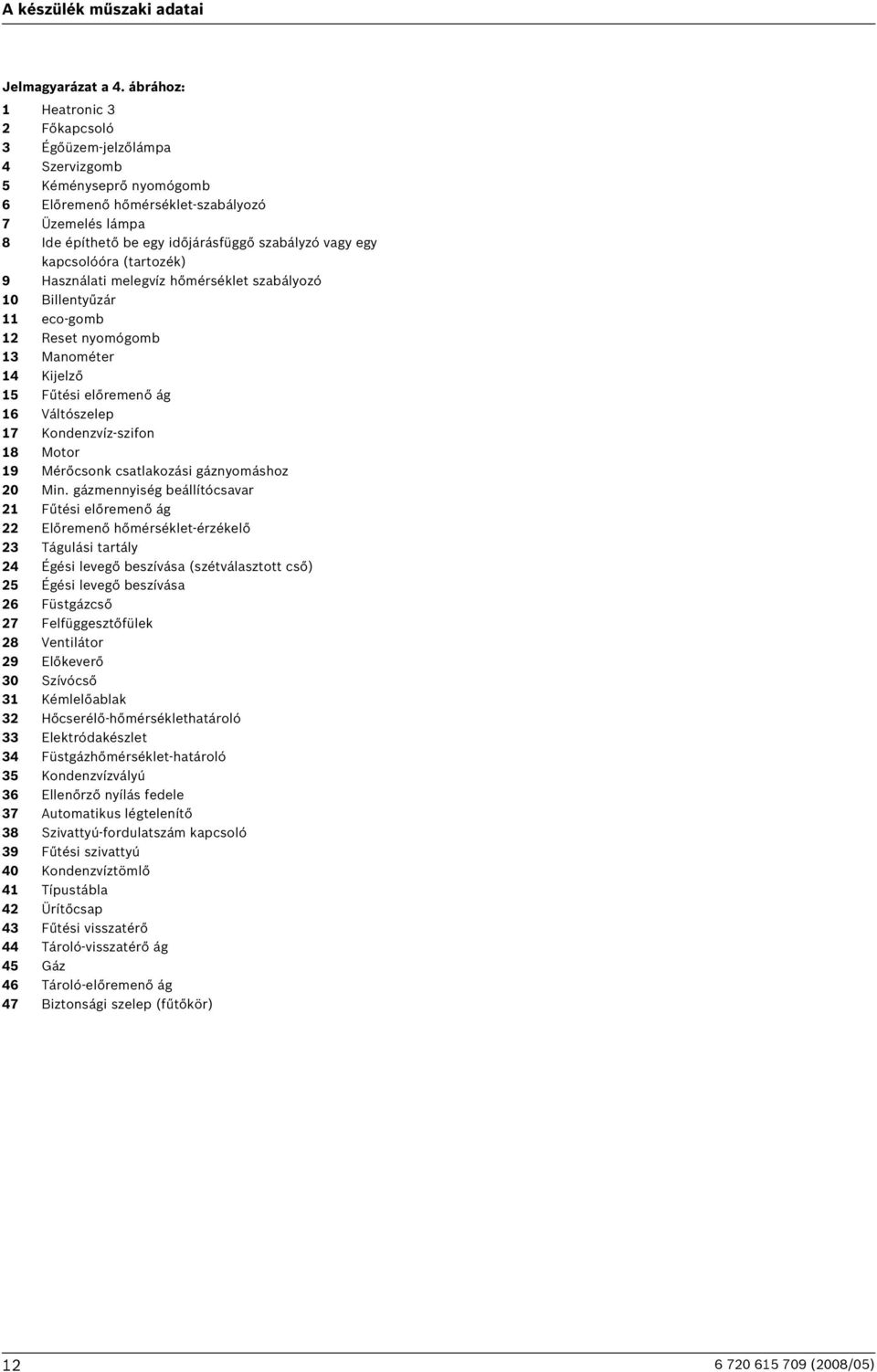 kapcsolóóra (tartozék) 9 Használati melegvíz hőmérséklet szabályozó 0 Billentyűzár eco-gomb Reset nyomógomb 3 Manométer 4 Kijelző 5 Fűtési előremenő ág 6 Váltószelep 7 Kondenzvíz-szifon 8 Motor 9