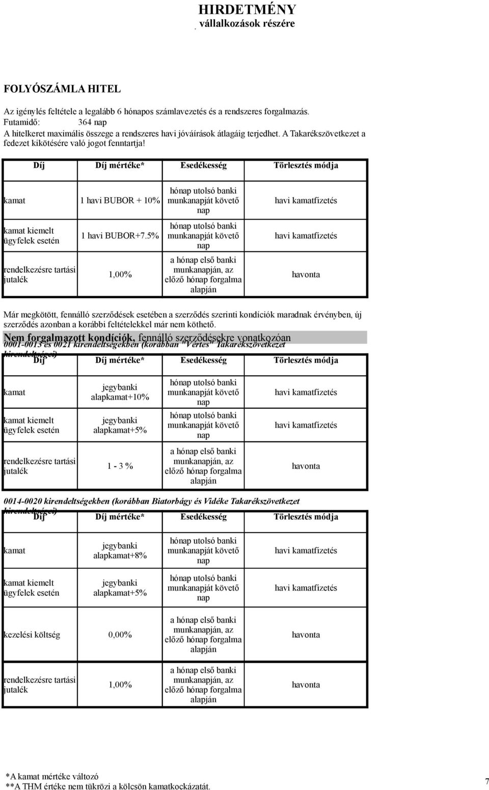 Díj Díj mértéke* Esedékesség Törlesztés módja kamat 1 havi BUBOR + 10% munkanapját követő havi kamatfizetés nap kamat kiemelt ügyfelek rendelkezésre tartási jutalék 1 havi BUBOR+7.