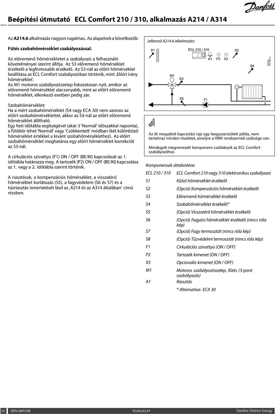 Az S3-nál az előírt hőmérséklet beállítása az ECL Comfort szabályozóban történik, mint Előírt irány hőmérséklet.