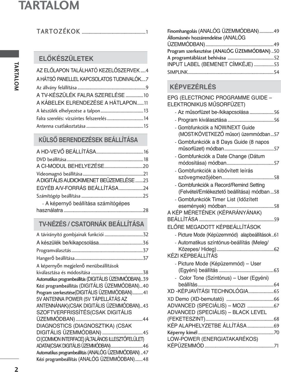 ..6 DVD beállítása...8 A CI-MODUL BEHELYEZÉSE...0 Videomagnó beállítása... A DIGITÁLIS AUDIIMENET BEÜZEMELÉSE... EGYÉB A/V-FORRÁS BEÁLLÍTÁSA... Számítógép beállítása.