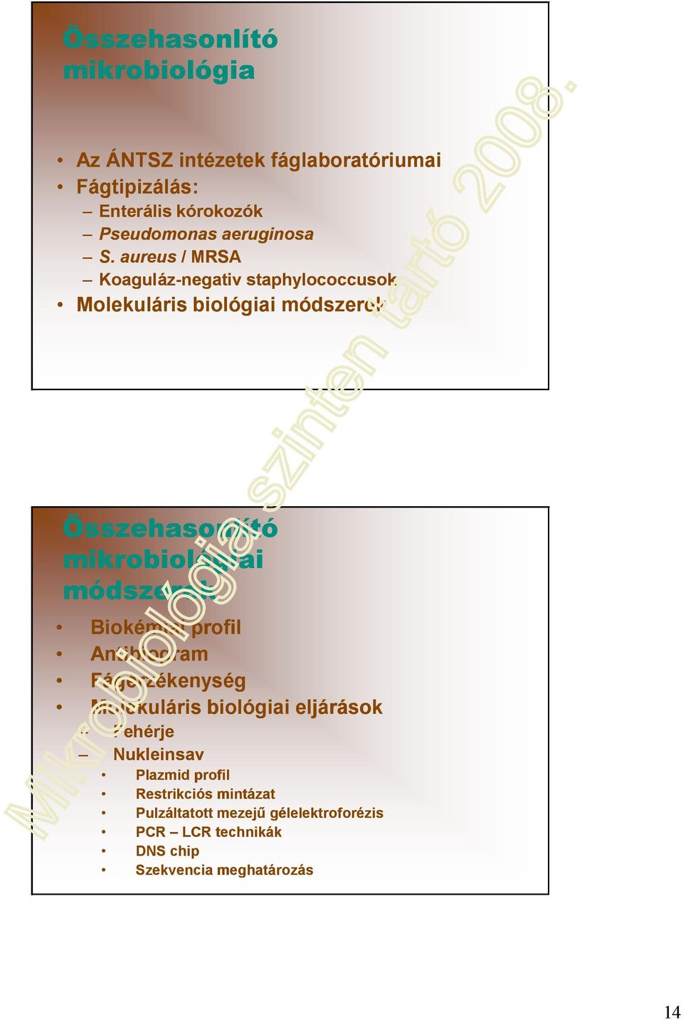 aureus / MRSA Koaguláz-negativ staphylococcusok Molekuláris biológiai módszerek Összehasonlító mikrobiológiai