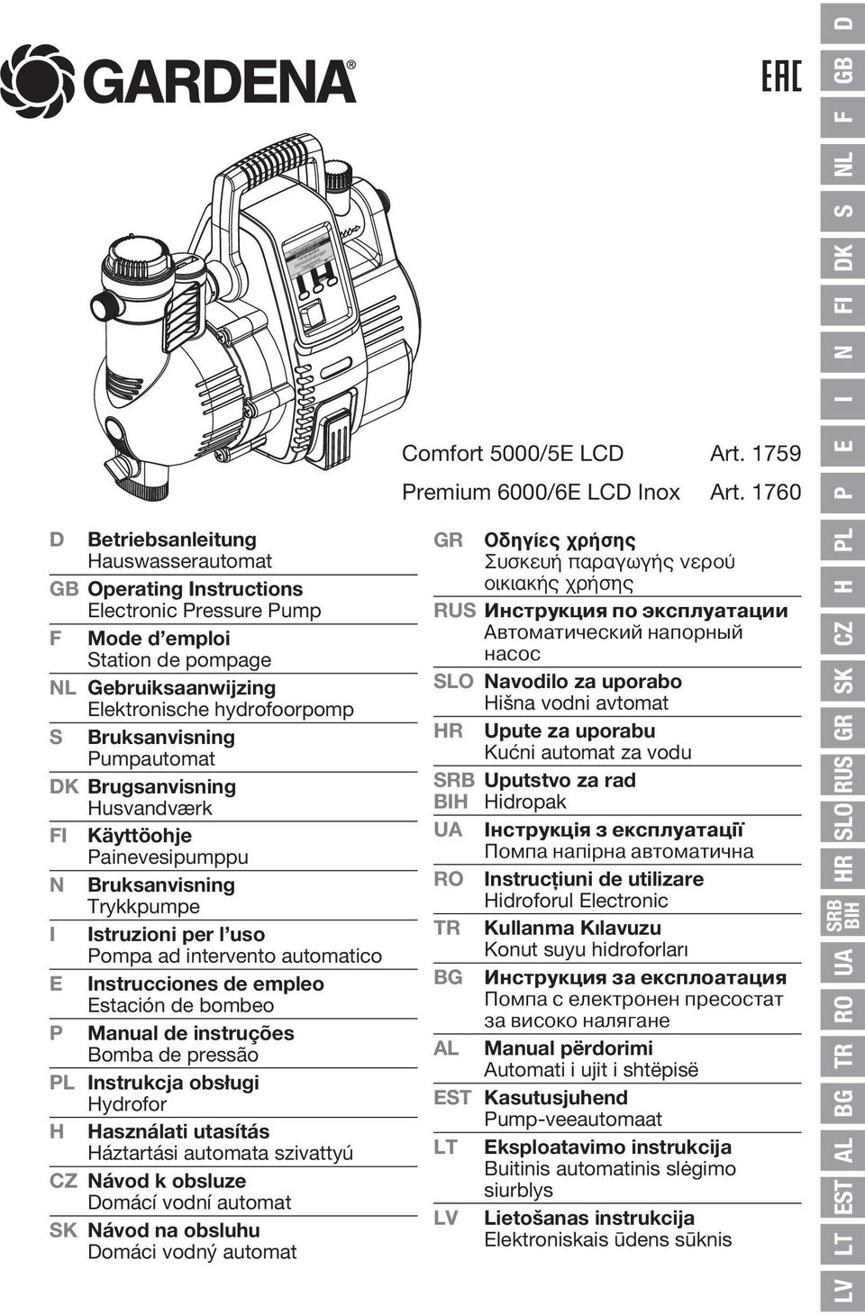 Manual de instruções Bomba de pressão PL Instrukcja obsługi ydrofor asználati utasítás áztartási automata szivattyú CZ Návod k obsluze Domácí vodní automat SK Návod na obsluhu Domáci vodný automat