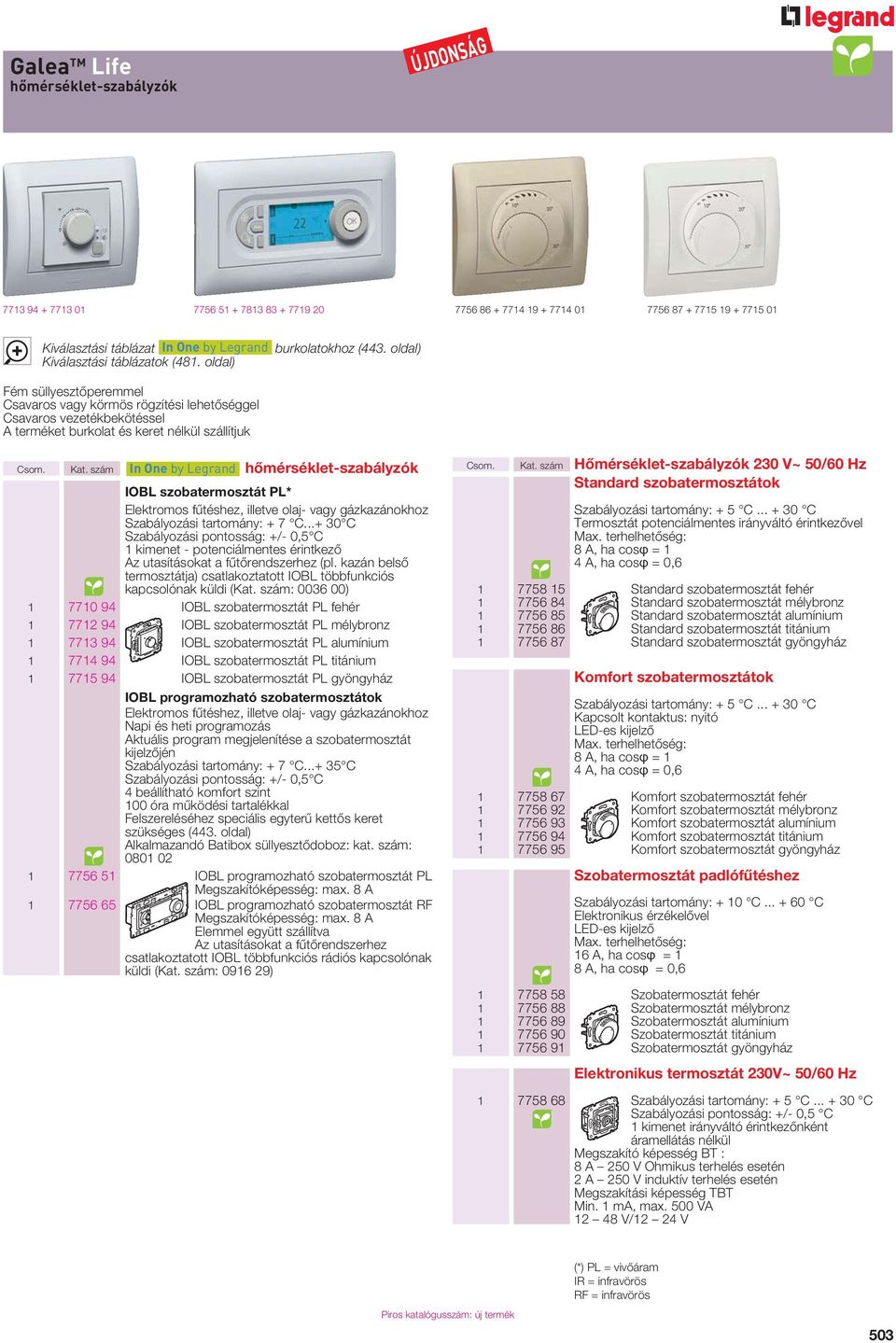 szám In One by Legrand hômérséklet-szabályzók IOBL szobatermosztát PL* Elektromos fûtéshez, illetve olaj- vagy gázkazánokhoz Szabályozási tartomány: + 7 C.