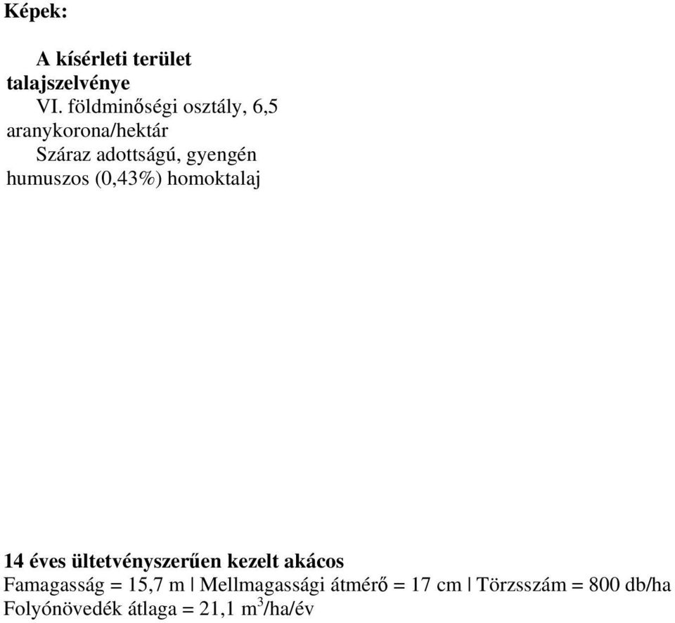 humuszos (0,43%) homoktalaj 14 éves ültetvényszerűen kezelt akácos