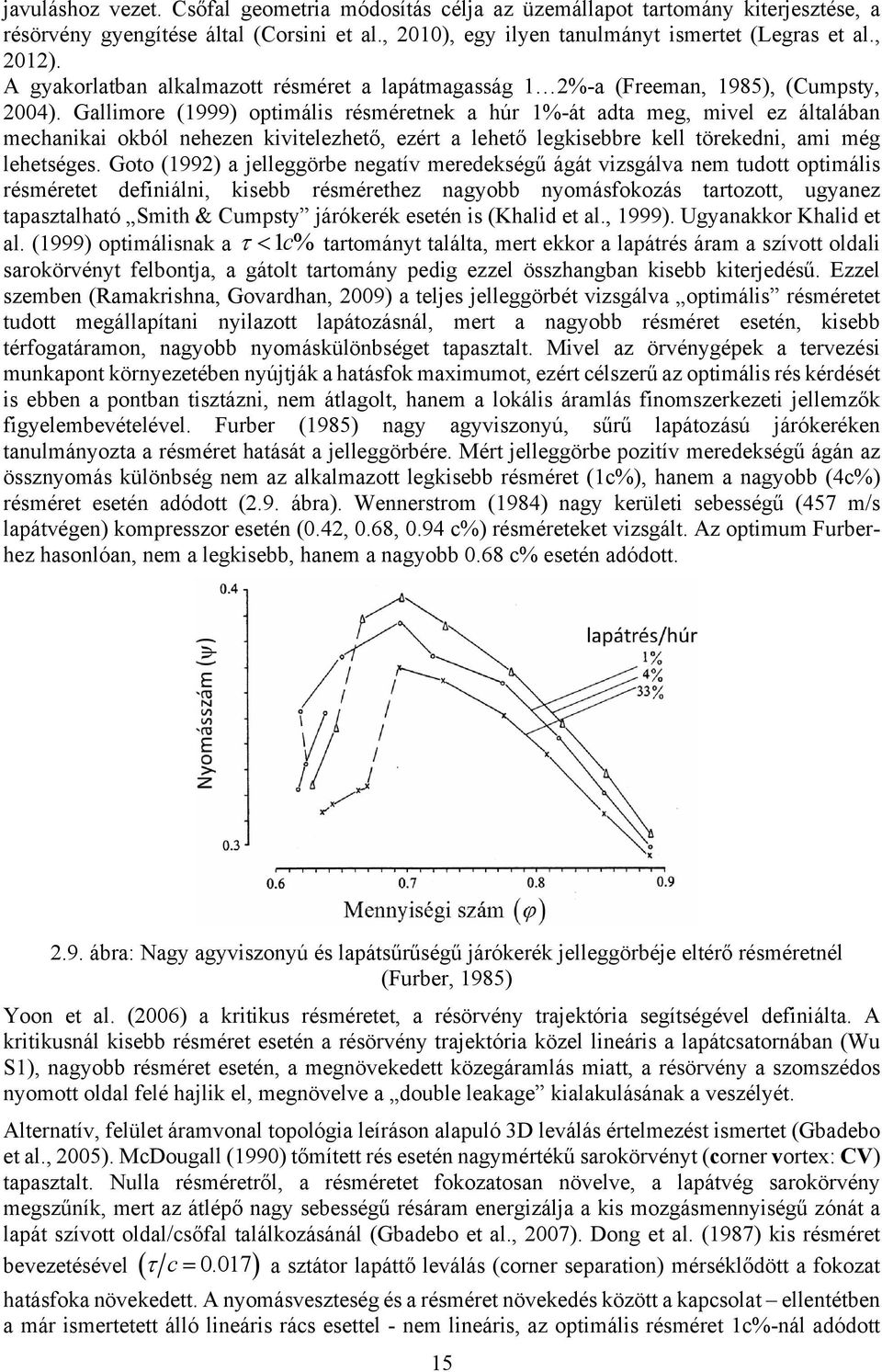 Gallimore (1999) optimális résméretnek a húr 1%-át adta meg, mivel ez általában mechanikai okból nehezen kivitelezhető, ezért a lehető legkisebbre kell törekedni, ami még lehetséges.