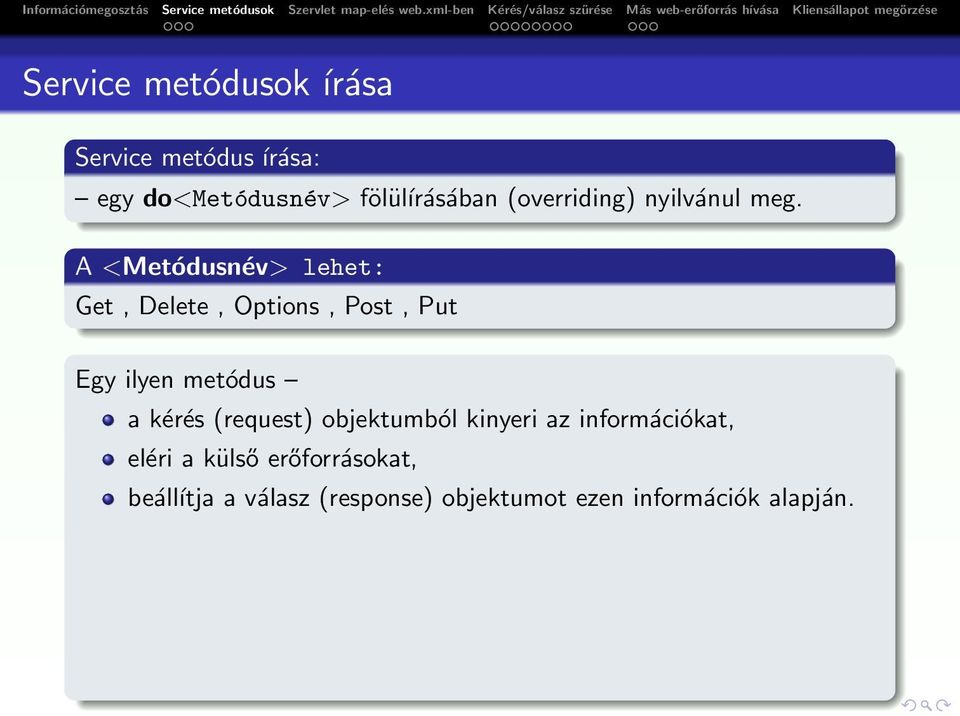 A <Metódusnév> lehet: Get, Delete, Options, Post, Put Egy ilyen metódus a kérés