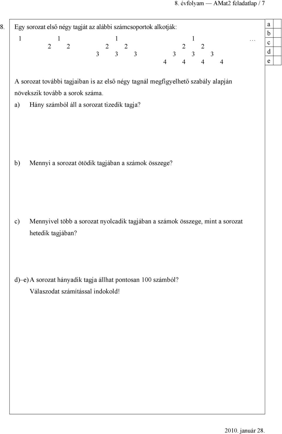 MATEMATIKA FELADATLAP a 8. évfolyamosok számára - PDF Ingyenes letöltés