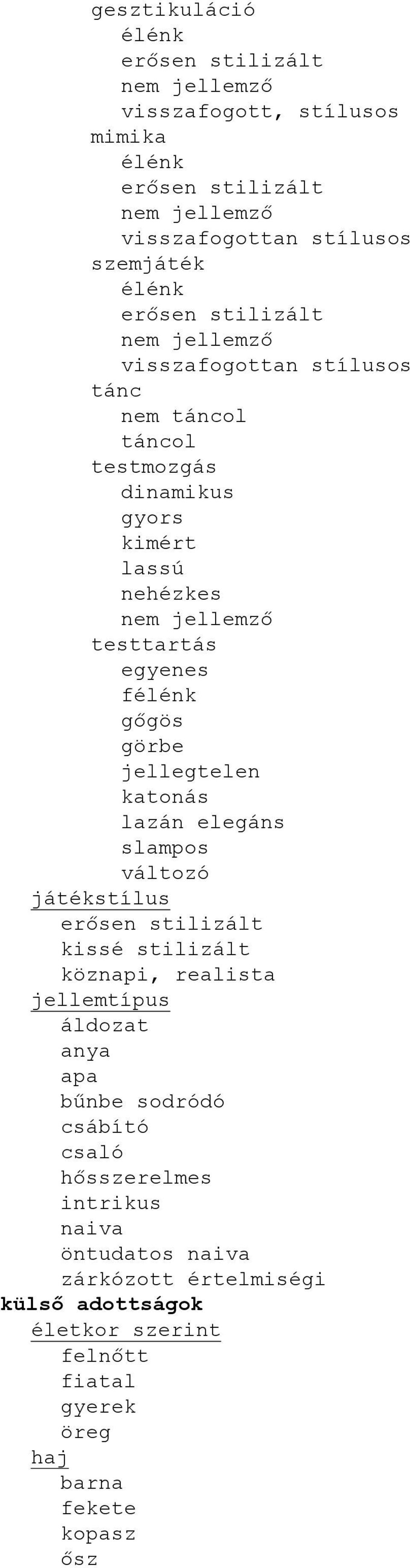 elegáns slampos változó játékstílus kissé stilizált köznapi, realista jellemtípus áldozat anya apa bűnbe sodródó csábító csaló