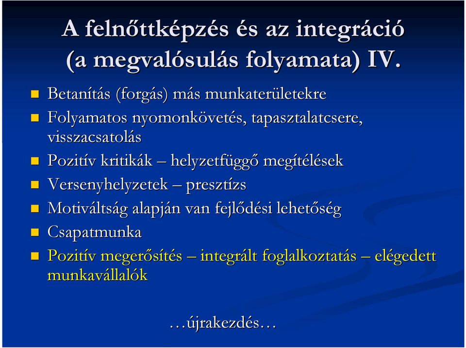 visszacsatolás Pozitív v kritikák helyzetfügg ggő megítélések Versenyhelyzetek presztízs zs Motiválts