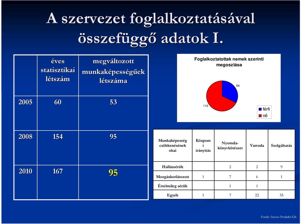 megoszlása 54 2005 60 53 113 férfi nő 2008 154 95 Munkaképesség csökkenésének okai Központ i irányítás