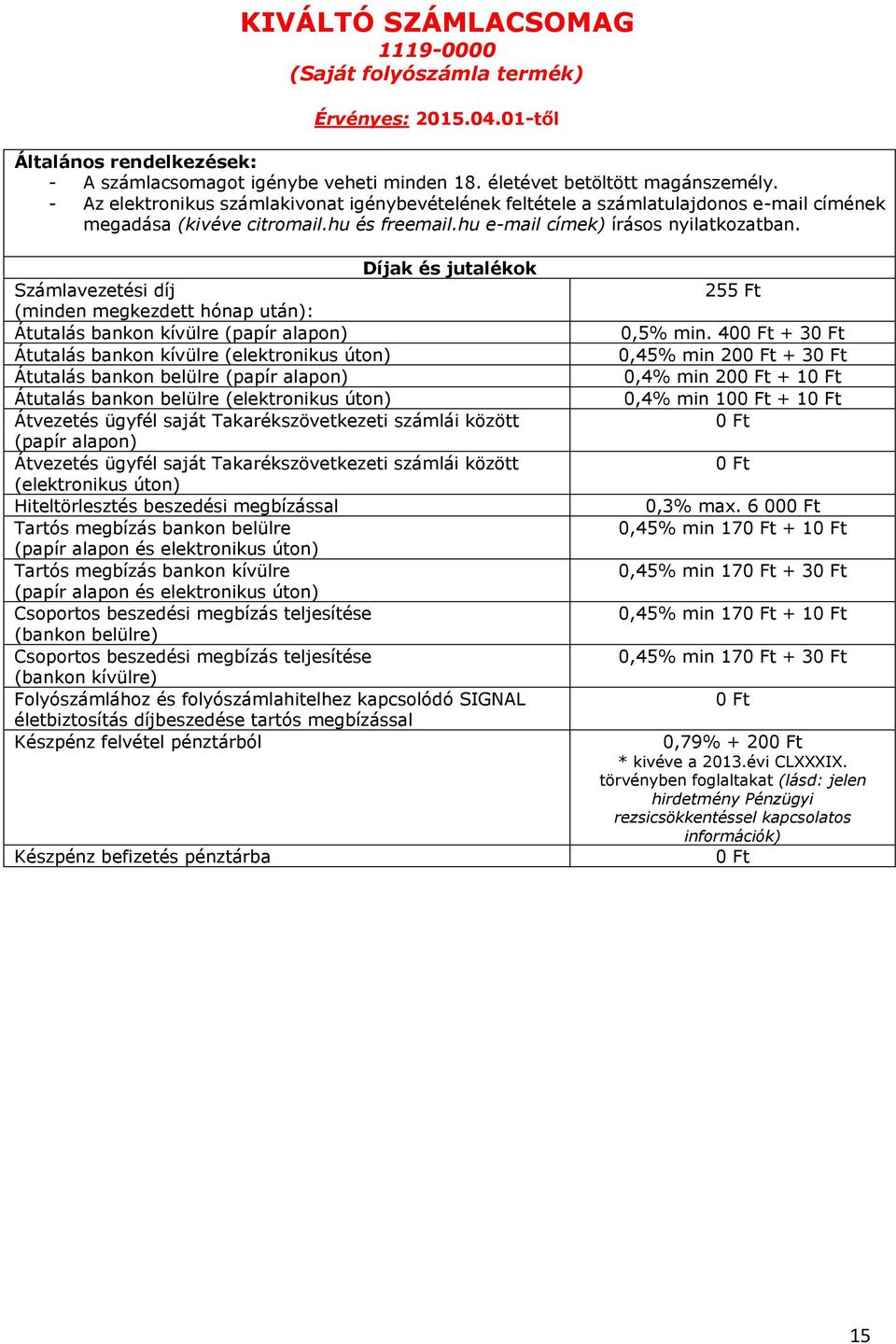 kívülre (bankon belülre) (bankon kívülre) Készpénz felvétel pénztárból 255 Ft 0,5% min. 40 + 3 0,45% min 20 + 3 0,4% min 20 + 1 0,4% min 10 + 1 0,3% max.