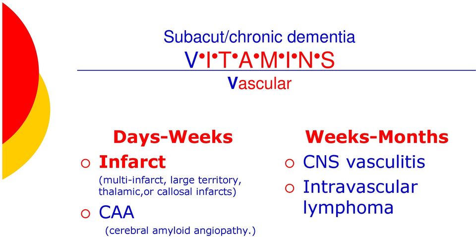 thalamic,or callosal infarcts) CAA (cerebral amyloid