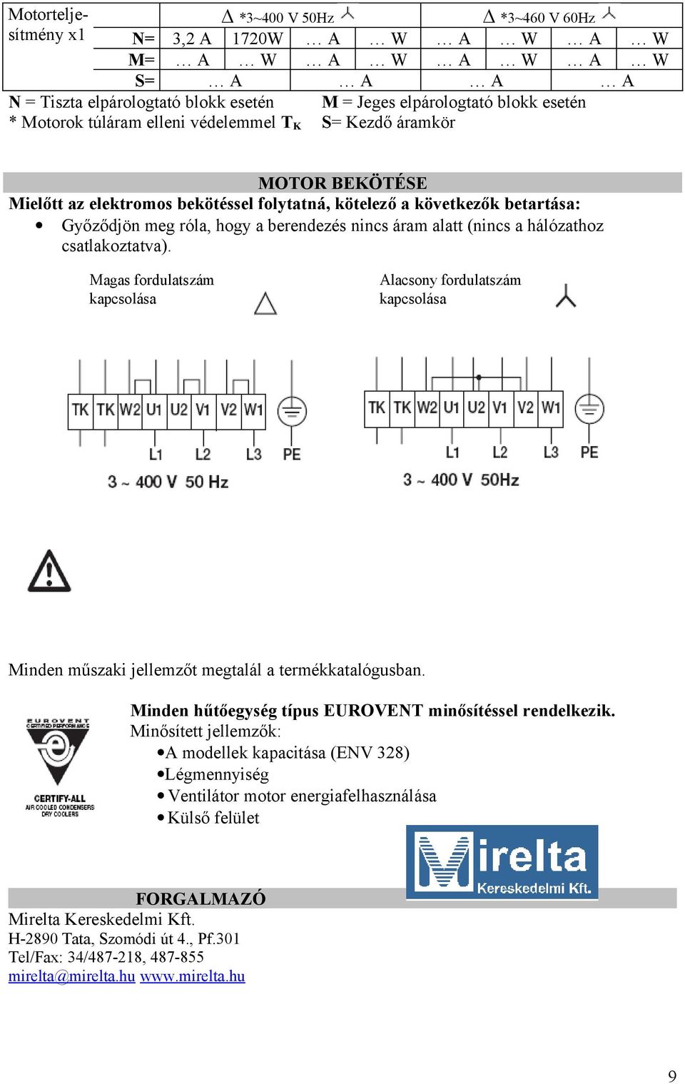 hálózathoz csatlakoztatva). Magas fordulatszám kapcsolása Alacsony fordulatszám kapcsolása Minden műszaki jellemzőt megtalál a termékkatalógusban.