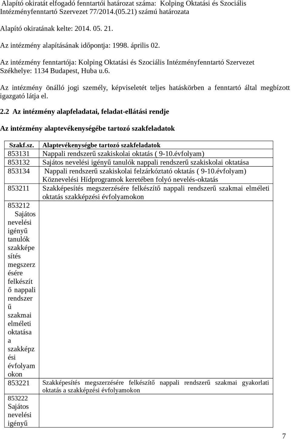 Az intézmény önálló jogi személy, képviseletét teljes hatáskörben a fenntartó által megbízott igazgató látja el. 2.