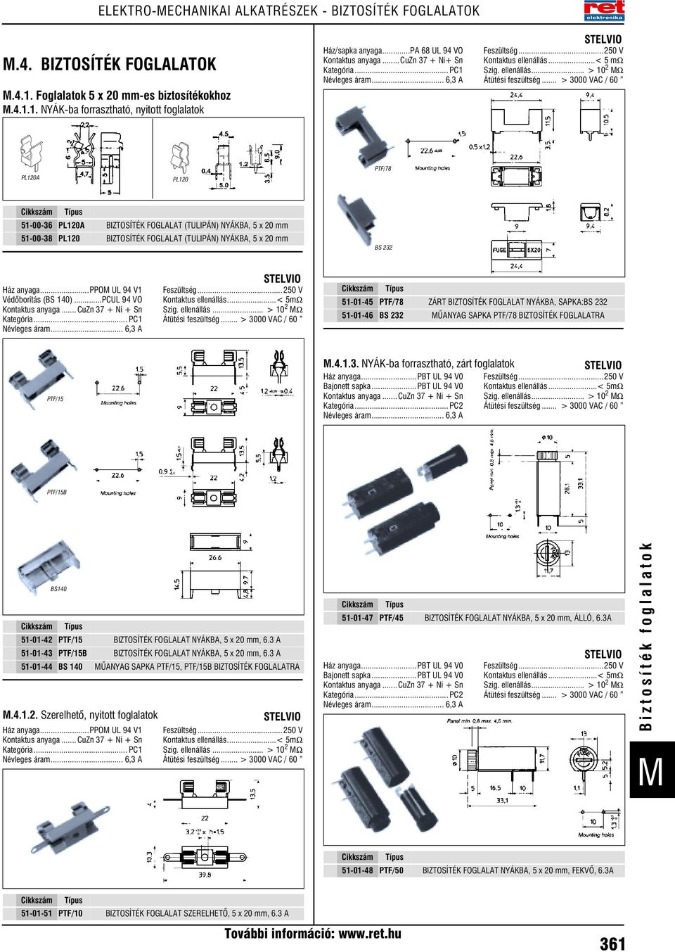 .. > 3000 VAC / 60 PL120A PL120 PTF/78 51-00-36 PL120A BIZTOSÍTÉK FOGLALAT (TULIPÁN) NYÁKBA, 5 x 20 mm 51-00-38 PL120 BIZTOSÍTÉK FOGLALAT (TULIPÁN) NYÁKBA, 5 x 20 mm BS 232 Ház anyaga.