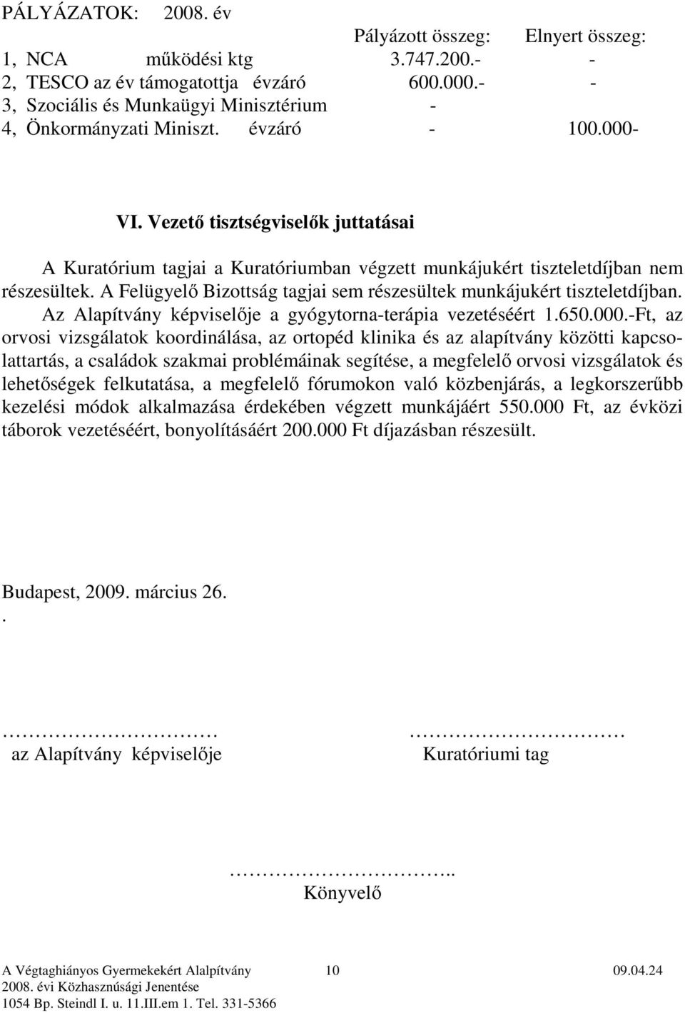 Vezetı tisztségviselık juttatásai A Kuratórium tagjai a Kuratóriumban végzett munkájukért tiszteletdíjban nem részesültek. A Felügyelı Bizottság tagjai sem részesültek munkájukért tiszteletdíjban.