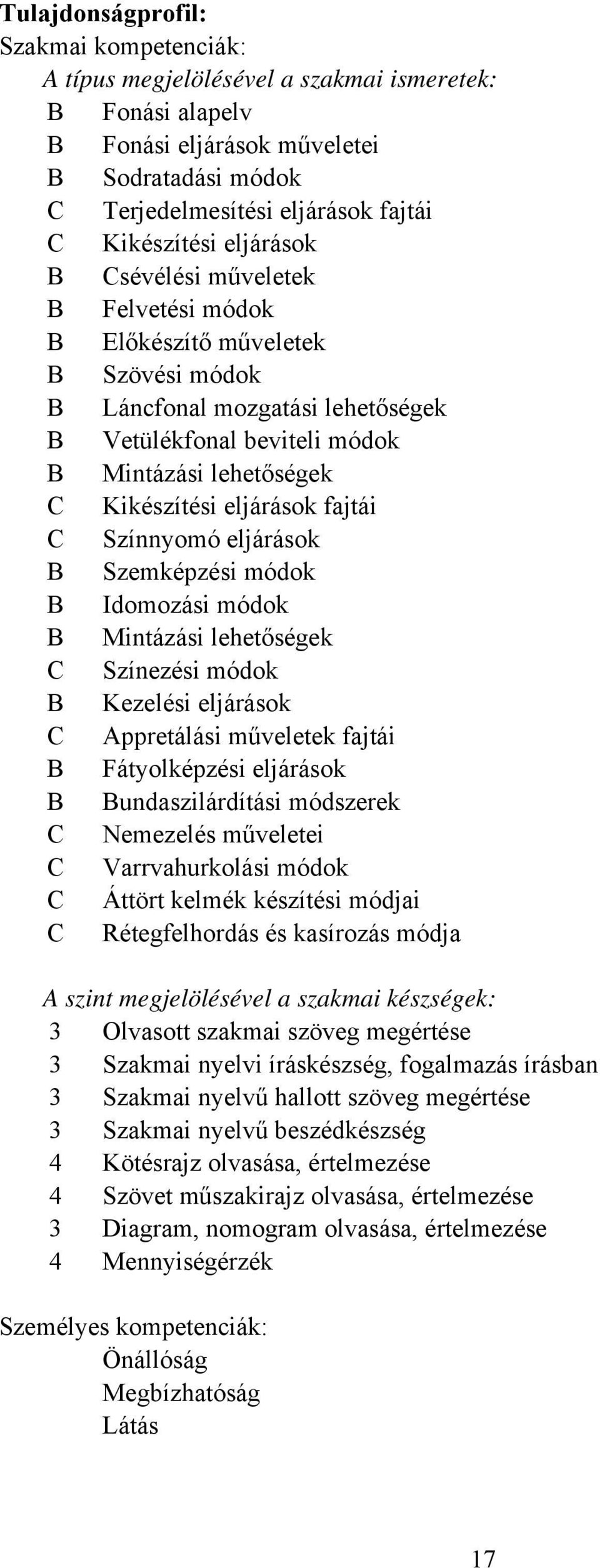 Színnyomó eljárások Szemképzési módok Idomozási módok Mintázási lehetőségek Színezési módok Kezelési eljárások Appretálási műveletek fajtái Fátyolképzési eljárások undaszilárdítási módszerek