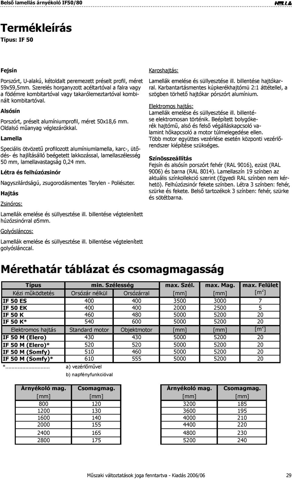 Oldalsó műanyag véglezárókkal. Lamella Speciális ötvözetű profilozott alumíniumlamella, karc-, ütődés- és hajlításálló beégetett lakkozással, lamellaszélesség 50 mm, lamellavastagság 0,24 mm.